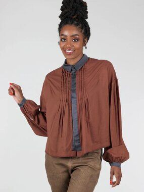 Umit Unal  Rock Poet Blouse, Rust long puff sleeves nwt  M Medium MRSP $324